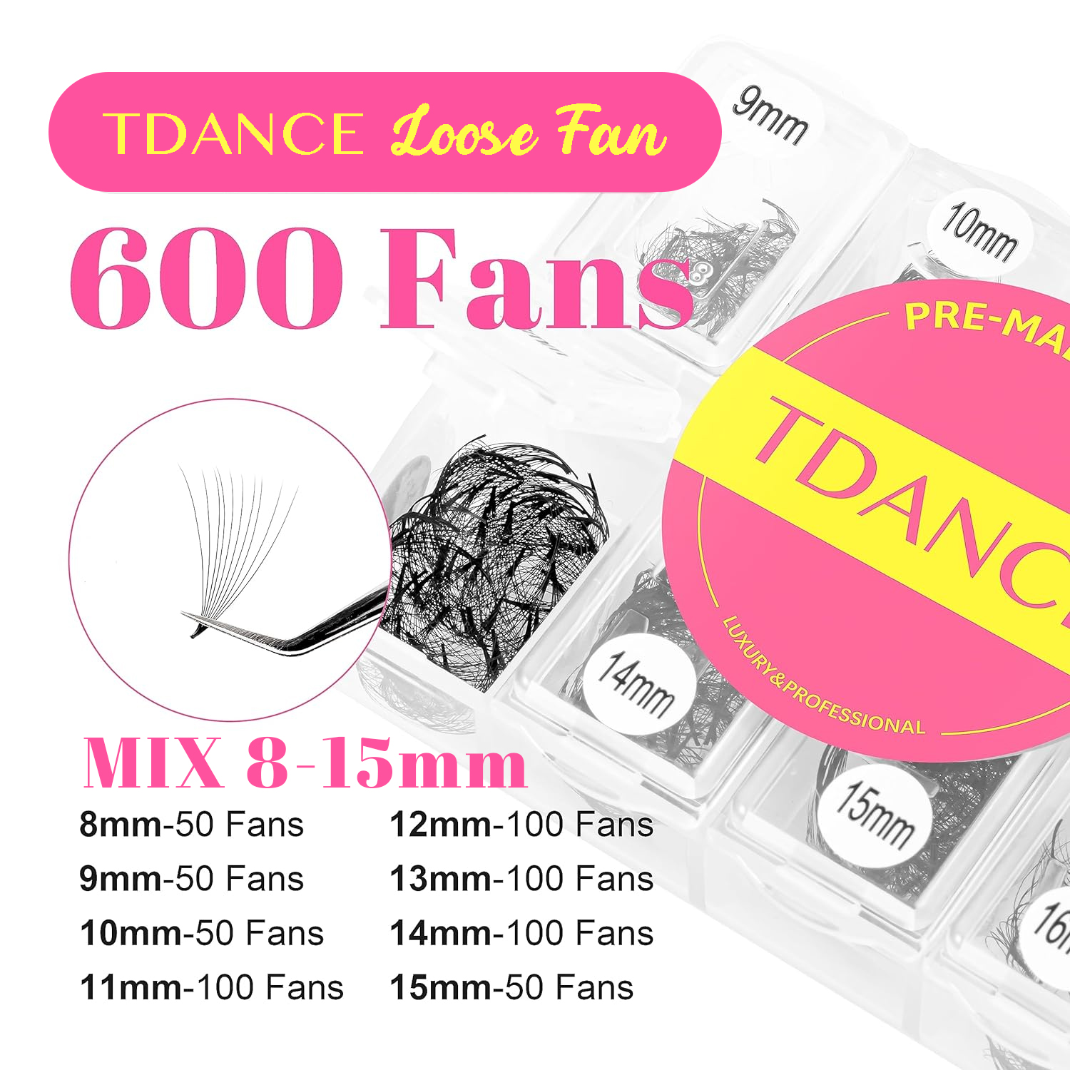 Eyelash Extension Volume Lashes - TDANCE 600 Fans Loose Fan Mixed