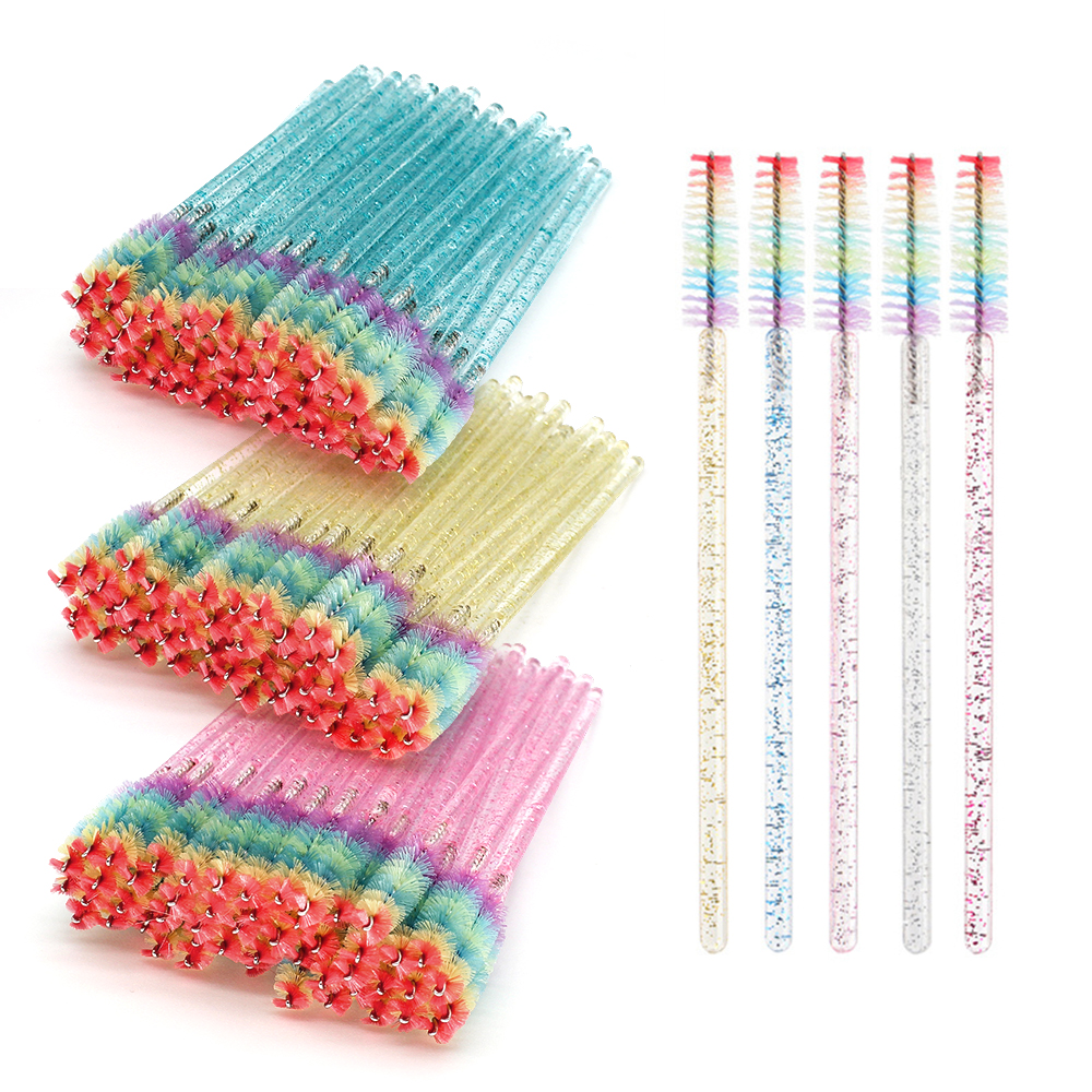 Eyelash Extension Maps - 50PCS Rainbow Crystal Eyelash Makeup Brushes
